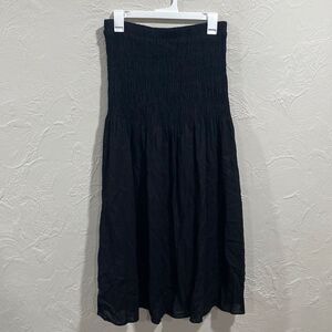Crescent Viscose Linen Blend Black Strapless Midi Dress Smocked Size Large